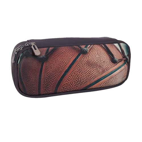 BNVSADC Federmäppchen und Make-up-Tasche mit Basketball-Motiv, bedrucktes Leder-Federmäppchen – stilvolles Federmäppchen, Schreibwaren-Organizer-Tasche für Schule, Büro, Reisen, Schwarz , von BNVSADC
