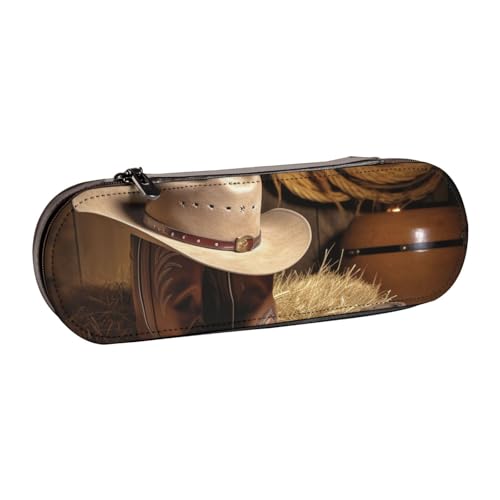 BNVSADC Federmäppchen und Make-up-Tasche mit Cowboyhut, Westernstiefel, bedrucktes Leder-Federmäppchen – stilvolle Hartschalen-Bleistifttasche, Schreibwaren-Organizer-Tasche für Schule, Büro, Reisen, von BNVSADC