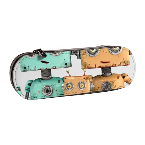 BNVSADC Federmäppchen und Make-up-Tasche mit Elefantenfamilie, bedrucktes Leder-Federmäppchen – stilvolle Hartschalen-Bleistifttasche, Schreibwaren-Organizer-Tasche für Schule, Büro, Reisen, Niedliche von BNVSADC