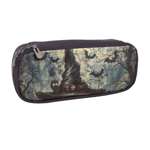 BNVSADC Federmäppchen und Make-up-Tasche mit Hexenhut, bedrucktes Leder, stilvolles Federmäppchen, Schreibwaren-Organizer-Tasche für Schule, Büro, Reisen, Schwarz , Einheitsgröße, Kosmetiktasche von BNVSADC