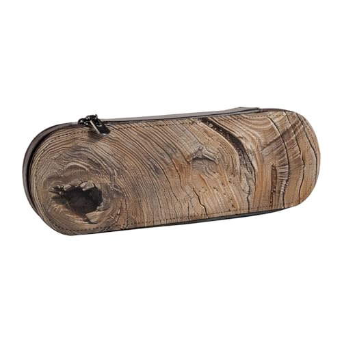 BNVSADC Federmäppchen und Make-up-Tasche mit Holzmaserung, bedrucktes Leder, stilvolle Hartschale, Schreibwaren-Organizer-Tasche für Schule, Büro, Reisen, Schwarz , Einheitsgröße, Kosmetiktasche von BNVSADC