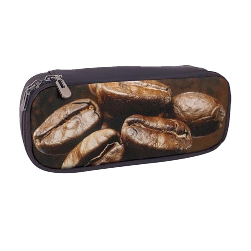 BNVSADC Federmäppchen und Make-up-Tasche mit Kaffeebohnen, bedrucktes Leder-Federmäppchen – stilvolles Federmäppchen für Schreibwaren, Organizer für Schule, Büro, Reisen, Schwarz , Einheitsgröße, von BNVSADC