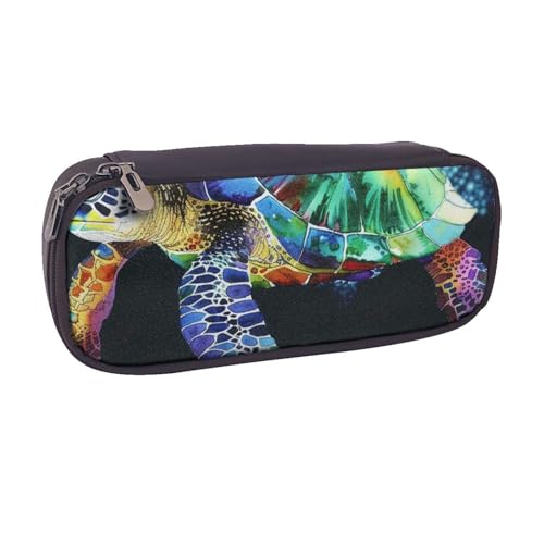 BNVSADC Federmäppchen und Make-up-Tasche mit Meeresschildkröte, 1 Stück, aus Leder, stilvolles Federmäppchen, Schreibwaren-Organizer, Tasche für Schule, Büro, Reisen, Schwarz , Einheitsgröße, von BNVSADC
