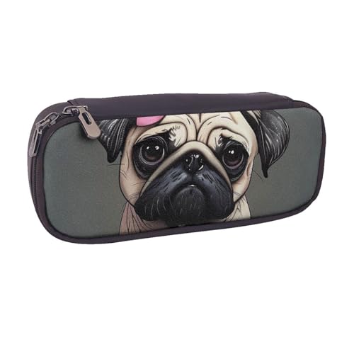 BNVSADC Federmäppchen und Make-up-Tasche mit Mops-Motiv, aus Leder, stilvolles Federmäppchen, Schreibwaren-Organizer, Tasche für Schule, Büro, Reisen, Schwarz , Einheitsgröße, Kosmetiktasche von BNVSADC