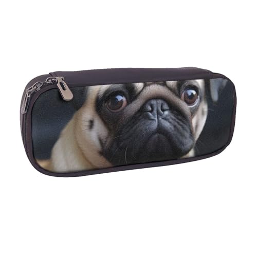 BNVSADC Federmäppchen und Make-up-Tasche mit Mops-Motiv, aus Leder, stilvolles Federmäppchen, Schreibwaren-Organizer, Tasche für Schule, Büro, Reisen, Schwarz , Einheitsgröße, Kosmetiktasche von BNVSADC