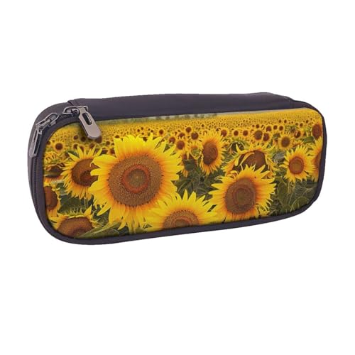 BNVSADC Federmäppchen und Make-up-Tasche mit Sonnenblumen-Motiv, aus Leder, stilvolles Federmäppchen, Schreibwaren, Organizer, Tasche für Schule, Büro, Reisen, Schwarz , Einheitsgröße, Kosmetiktasche von BNVSADC