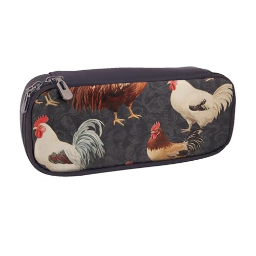 BNVSADC Federmäppchen und Make-up-Tasche mit französischem Hahn-Motiv, aus Leder, stilvolles Federmäppchen, Schreibwaren-Organizer, Tasche für Schule, Büro, Reisen, Schwarz , Einheitsgröße, von BNVSADC