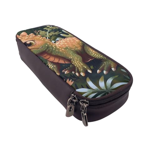 BNVSADC Federmäppchen und Make-up-Tasche mit niedlichem Dinosaurier-Motiv, aus Kunstleder, niedliches Federmäppchen für Schule, Büro, Reisen, Schwarz , Einheitsgröße, Schulranzen von BNVSADC