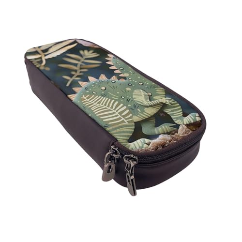 BNVSADC Federmäppchen und Make-up-Tasche mit niedlichem Dinosaurier-Motiv, aus Kunstleder, niedliches Federmäppchen für Schule, Büro, Reisen, Schwarz , Einheitsgröße, Schulranzen von BNVSADC