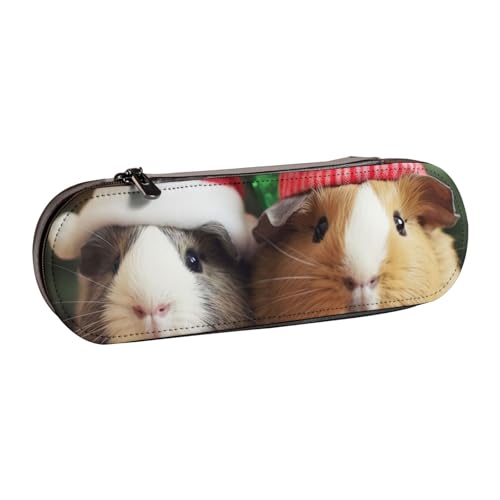 BNVSADC Federmäppchen und Make-up-Tasche mit niedlichem Meerschweinchen-Motiv, aus Leder, stilvolle Hartschale, für Schule, Büro, Reisen, Schwarz , Einheitsgröße, Kosmetiktasche von BNVSADC