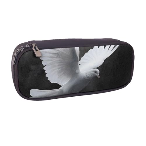 BNVSADC Flying Dove bedrucktes Leder-Federmäppchen und Make-up-Tasche – stilvolles Federmäppchen für Schreibwaren, Organizer, Tasche für Schule, Büro, Reisen, Schwarz , Einheitsgröße, Kosmetiktasche von BNVSADC