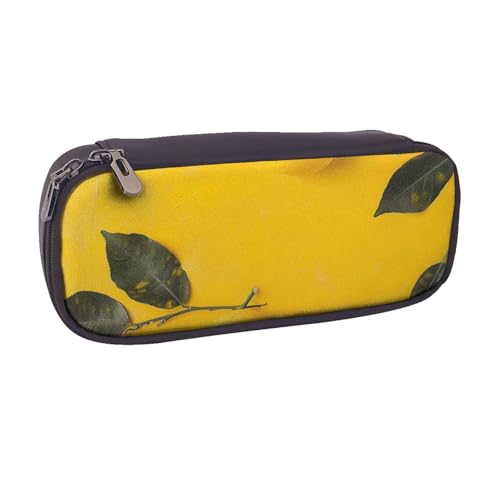 BNVSADC Gelbe Zitrone, bedrucktes Leder-Federmäppchen und Make-up-Tasche, stilvolles Federmäppchen, Schreibwaren-Organizer, Tasche für Schule, Büro, Reisen, Schwarz , Einheitsgröße, Kosmetiktasche von BNVSADC