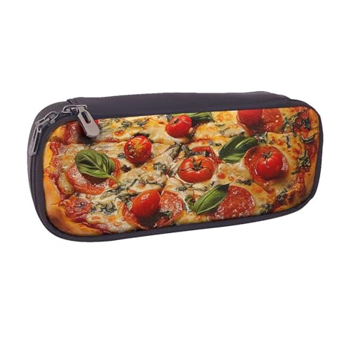 BNVSADC Großes Federmäppchen und Make-up-Tasche aus Leder mit Pizza-Aufdruck – stilvolles Federmäppchen für Schule, Büro, Reisen, Schwarz , Einheitsgröße, Kosmetiktasche von BNVSADC