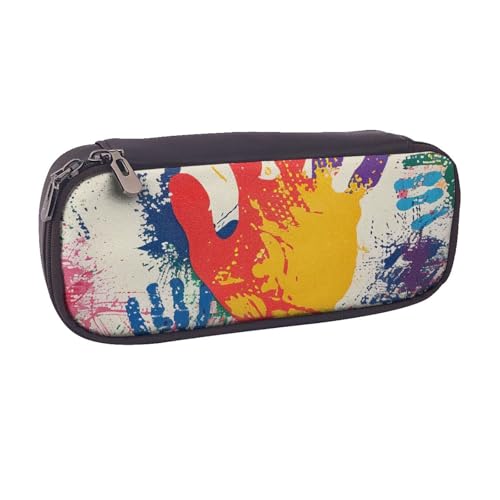 BNVSADC Handbedrucktes Leder-Federmäppchen und Make-up-Tasche – stilvolles Federmäppchen für Schreibwaren, Organizer für Schule, Büro, Reisen, Schwarz , Einheitsgröße, Kosmetiktasche von BNVSADC