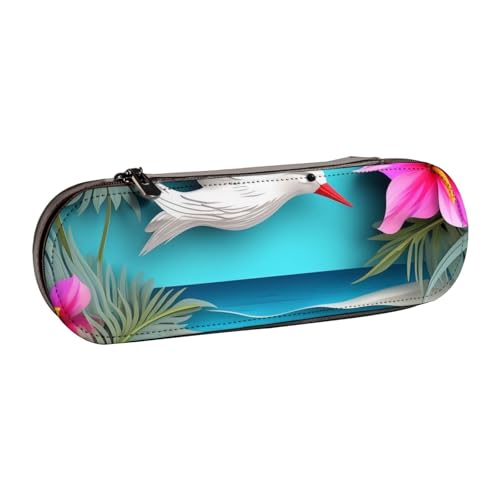 BNVSADC Hawaii Beach Hibiskus bedrucktes Leder-Federmäppchen und Make-up-Tasche – stilvolle Hartschalen-Bleistifttasche, Schreibwaren-Organizer-Tasche für Schule, Büro, Reisen, Schwarz , von BNVSADC