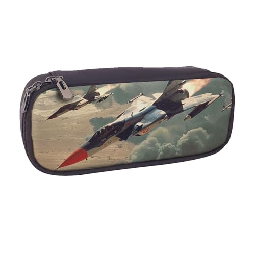 BNVSADC Jet Fighter bedrucktes Leder-Federmäppchen und Make-up-Tasche – stilvolles Federmäppchen für Schreibwaren, Organizer, Tasche für Schule, Büro, Reisen, Schwarz , Einheitsgröße, Kosmetiktasche von BNVSADC