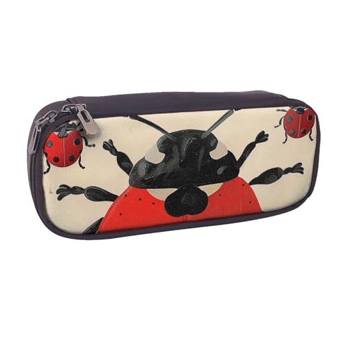 BNVSADC Ladybug bedrucktes Leder-Federmäppchen und Make-up-Tasche – stilvolles Federmäppchen für Schreibwaren, Organizer, Tasche für Schule, Büro, Reisen, Schwarz , Einheitsgröße, Kosmetiktasche von BNVSADC