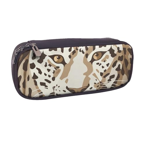 BNVSADC Leder-Federmäppchen und Make-up-Tasche mit Leopardenmuster – stilvolles Federmäppchen für Schule, Büro, Reisen, Schwarz , Einheitsgröße, Kosmetiktasche von BNVSADC