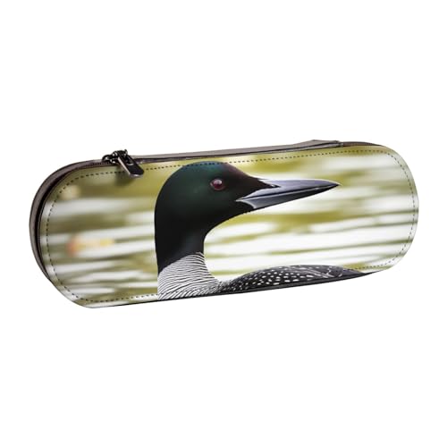 BNVSADC Loon Nature Federmäppchen und Make-up-Tasche aus Leder mit Vogelmotiv, stilvolle Hartschale, Schreibwaren-Organizer-Tasche für Schule, Büro, Reisen, Schwarz , Einheitsgröße, Kosmetiktasche von BNVSADC