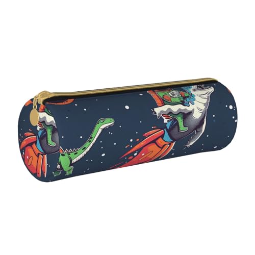 BNVSADC Lustiges Federmäppchen, Motiv: Astronaut, niedlicher Dinosaurier, Rakete, bedruckt, rund, Leder-Federmäppchen für Schule, Büro, Reisen, weiß, Einheitsgröße, Kosmetiktasche von BNVSADC