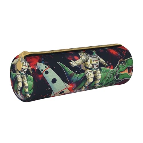 BNVSADC Lustiges Federmäppchen mit Astronauten-Dinosaurier-Raketen-Druck, rundes Federmäppchen, Leder-Federmäppchen, niedliches Schreibwaren, Stifteetui für Schule, Büro, Reisen, weiß, Einheitsgröße von BNVSADC