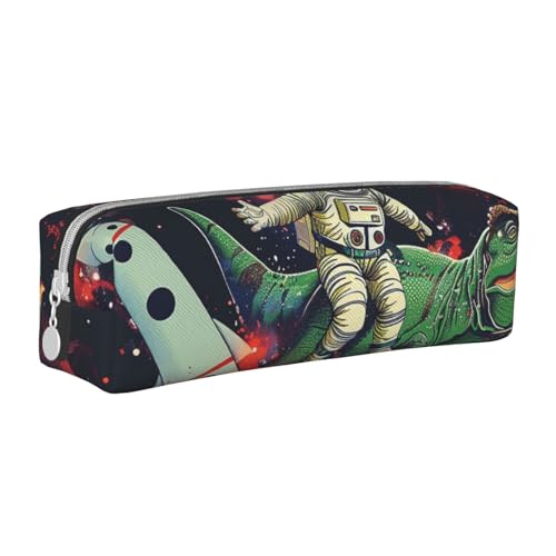 BNVSADC Lustiges Federmäppchen mit Astronauten-Dinosaurier-Raketen-Motiv, Leder, niedliches Schreibwaren-Federmäppchen mit Reißverschluss, für Schule, Büro, Reisen, weiß, Einheitsgröße, Kosmetiktasche von BNVSADC