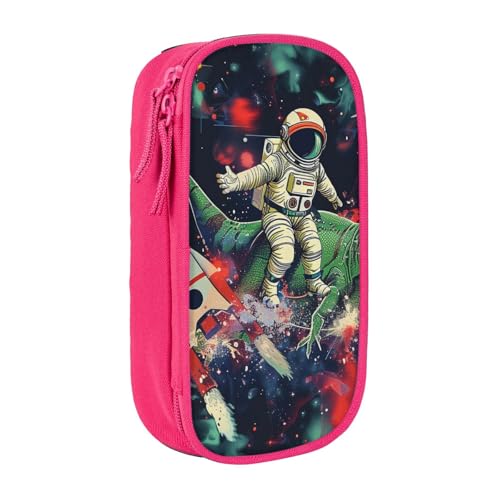BNVSADC Lustiges Federmäppchen mit Astronauten-Dinosaurier-Raketen-Motiv, Reißverschluss, Federmäppchen, Beutel, niedliches Federmäppchen für Studenten, Teenager, Jungen, Mädchen, Erwachsene, Schwarz von BNVSADC