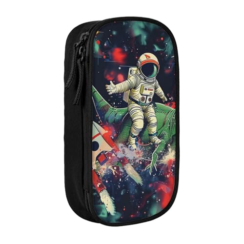 BNVSADC Lustiges Federmäppchen mit Astronauten-Dinosaurier-Raketen-Motiv, Reißverschluss, Federmäppchen, Beutel, niedliches Federmäppchen für Studenten, Teenager, Jungen, Mädchen, Erwachsene, Schwarz von BNVSADC