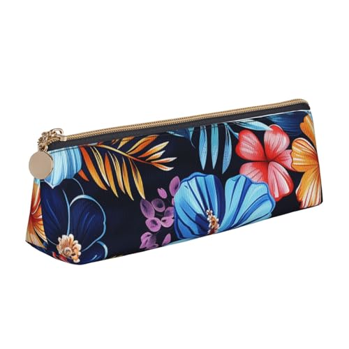 BNVSADC Lustiges Federmäppchen mit Astronauten-Dinosaurier-Raketen-Motiv, dreieckig, Leder-Federmäppchen, niedliches Schreibwaren-Federmäppchen für Schule, Büro, Reisen, Blumenblau, Einheitsgröße von BNVSADC