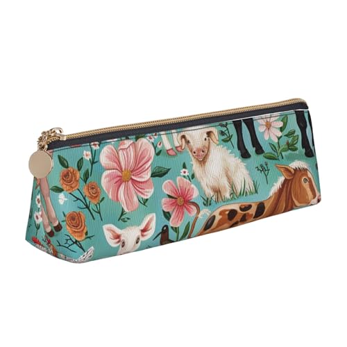 BNVSADC Lustiges Federmäppchen mit Astronauten-Dinosaurier-Raketen-Motiv, dreieckig, Leder-Federmäppchen, niedliches Schreibwaren-Federmäppchen für Schule, Büro, Reisen, FARM TIER, Einheitsgröße von BNVSADC