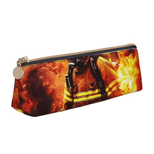 BNVSADC Lustiges Federmäppchen mit Astronauten-Dinosaurier-Raketen-Motiv, dreieckig, Leder-Federmäppchen, niedliches Schreibwaren-Federmäppchen für Schule, Büro, Reisen, Feuerwehrmann Feuerwehrmann von BNVSADC