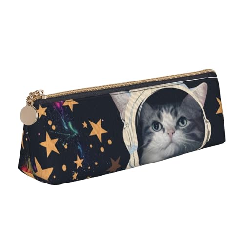 BNVSADC Lustiges Federmäppchen mit Astronauten-Dinosaurier-Raketen-Motiv, dreieckig, Leder-Federmäppchen, niedliches Schreibwaren-Federmäppchen für Schule, Büro, Reisen, Fun Cat Astronaut von BNVSADC