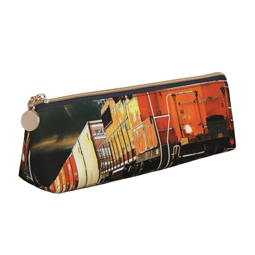 BNVSADC Lustiges Federmäppchen mit Astronauten-Dinosaurier-Raketen-Motiv, dreieckig, Leder-Federmäppchen, niedliches Schreibwaren-Federmäppchen für Schule, Büro, Reisen, Güterzug, Einheitsgröße von BNVSADC