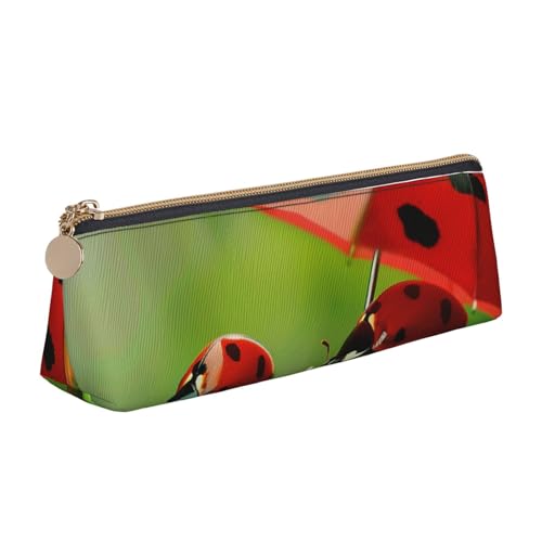 BNVSADC Lustiges Federmäppchen mit Astronauten-Dinosaurier-Raketen-Motiv, dreieckig, Leder-Federmäppchen, niedliches Schreibwaren-Federmäppchen für Schule, Büro, Reisen, Lustiger Marienkäfer von BNVSADC