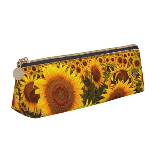 BNVSADC Lustiges Federmäppchen mit Astronauten-Dinosaurier-Raketen-Motiv, dreieckig, Leder-Federmäppchen, niedliches Schreibwaren-Federmäppchen für Schule, Büro, Reisen, Sonnenblumen, Einheitsgröße von BNVSADC