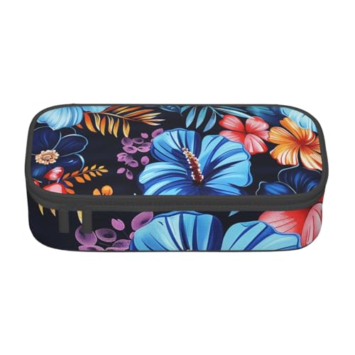 BNVSADC Lustiges Federmäppchen mit Astronauten-Dinosaurier-Raketen-Motiv, niedliches Federmäppchen, Stifteetui, Büro, Schule, Schreibwaren, Organizer für Schule, Reisen, Arbeit, Blumenblau von BNVSADC