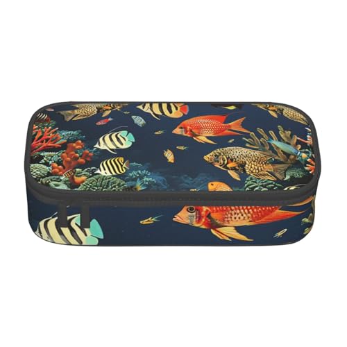 BNVSADC Lustiges Federmäppchen mit Astronauten-Dinosaurier-Raketen-Motiv, niedliches Federmäppchen, Stifteetui, Büro, Schule, Schreibwaren, Organizer für Schule, Reisen, Arbeit, Fischmuster von BNVSADC