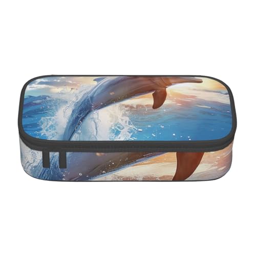 BNVSADC Lustiges Federmäppchen mit Astronauten-Dinosaurier-Raketen-Motiv, niedliches Federmäppchen, Stifteetui, Büro, Schule, Schreibwaren, Organizer für Schule, Reisen, Arbeit, Lustiges Tier-Delfin von BNVSADC