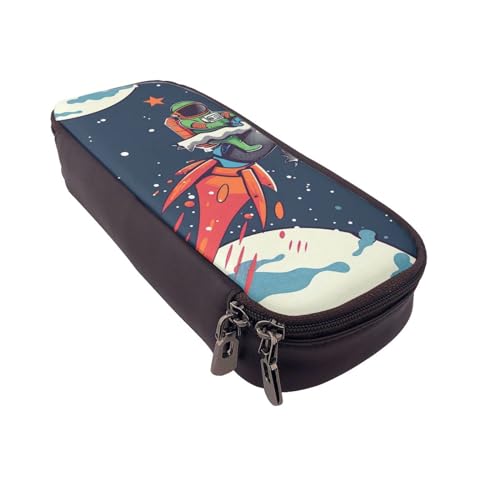 BNVSADC Lustiges Federmäppchen und Make-up-Tasche, Motiv: Astronaut, Dinosaurier-Rakete, bedrucktes Kunstleder-Federmäppchen und Make-up-Tasche, Schreibwaren-Organizer-Tasche für Schule, Büro, Reisen von BNVSADC