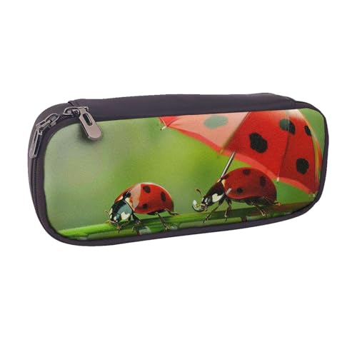 BNVSADC Lustiges Federmäppchen und Make-up-Tasche aus Leder mit Marienkäfer-Motiv, stilvolles Federmäppchen für Schule, Büro, Reisen, Schwarz , Einheitsgröße, Kosmetiktasche von BNVSADC
