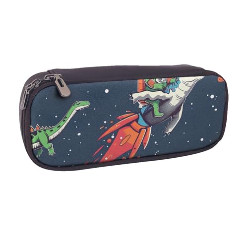 BNVSADC Lustiges Federmäppchen und Make-up-Tasche aus Leder mit niedlichem Dinosaurier-Raketen-Motiv, stilvolles Federmäppchen für Schule, Büro, Reisen, Schwarz , Einheitsgröße, Kosmetiktasche von BNVSADC