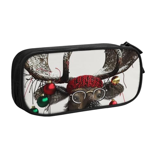 BNVSADC Lustiges Weihnachts-Federmäppchen mit Elch-Motiv, großes Federmäppchen, niedliches Federmäppchen, Büro, Schule, Schreibwaren-Organizer für Mädchen und Jungen, Schwarz, Schwarz , Einheitsgröße von BNVSADC