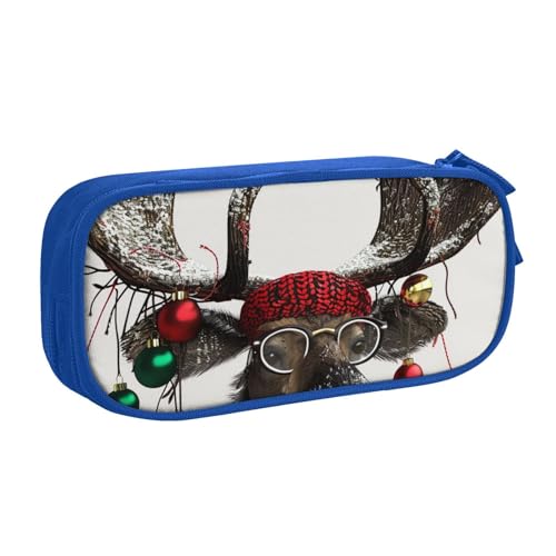 BNVSADC Lustiges Weihnachts-Federmäppchen mit Elch-Motiv, großes Federmäppchen, niedliches Federmäppchen, Büro, Schule, Schreibwaren-Organizer für Mädchen und Jungen, Schwarz, blau, Einheitsgröße, von BNVSADC
