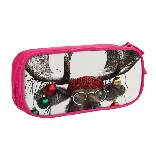 BNVSADC Lustiges Weihnachts-Federmäppchen mit Elch-Motiv, großes Federmäppchen, niedliches Federmäppchen, Büro, Schule, Schreibwaren-Organizer für Mädchen und Jungen, Schwarz, rose, Einheitsgröße von BNVSADC