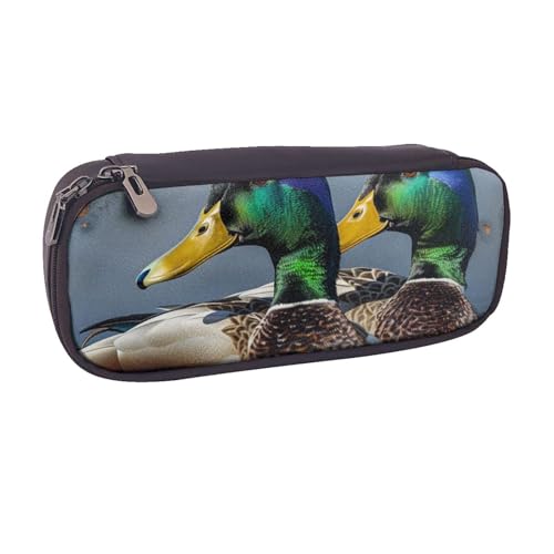 BNVSADC Mallard Duck bedrucktes Leder-Federmäppchen und Make-up-Tasche – stilvolles Federmäppchen für Schreibwaren, Organizer, Tasche für Schule, Büro, Reisen, Schwarz , Einheitsgröße, Kosmetiktasche von BNVSADC