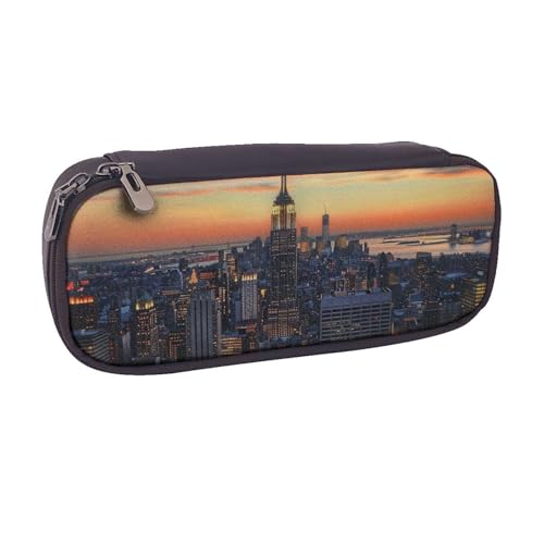 BNVSADC New York City bedrucktes Leder-Federmäppchen & Make-up-Tasche – stilvolles Federmäppchen für Schreibwaren, Organizer, Tasche für Schule, Büro, Reisen, Schwarz , Einheitsgröße, Kosmetiktasche von BNVSADC