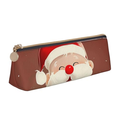BNVSADC Niedliches Federmäppchen mit Weihnachtsmann-Motiv, dreieckig, aus Leder, für Schule, Büro, Reisen, weiß, Einheitsgröße, Schulranzen von BNVSADC