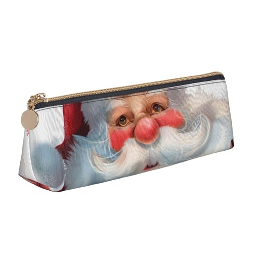 BNVSADC Niedliches Federmäppchen mit Weihnachtsmann-Motiv, dreieckig, aus Leder, für Schule, Büro, Reisen, weiß, Einheitsgröße, Schulranzen von BNVSADC