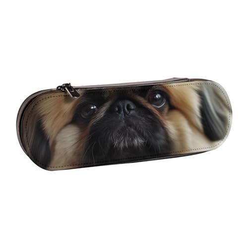 BNVSADC Niedliches Pekinese bedrucktes Leder-Federmäppchen & Make-up-Tasche – stilvolle Hartschalen-Bleistifttasche Schreibwaren-Organizer-Tasche für Schule, Büro, Reisen, Schwarz , Einheitsgröße, von BNVSADC