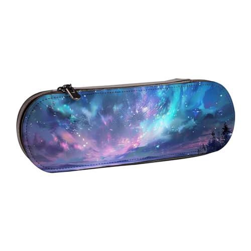BNVSADC Northern Lights bedrucktes Leder-Federmäppchen und Make-up-Tasche – stilvolle Hartschalen-Bleistifttasche, Schreibwaren-Organizer-Tasche für Schule, Büro, Reisen, Schwarz , Einheitsgröße, von BNVSADC